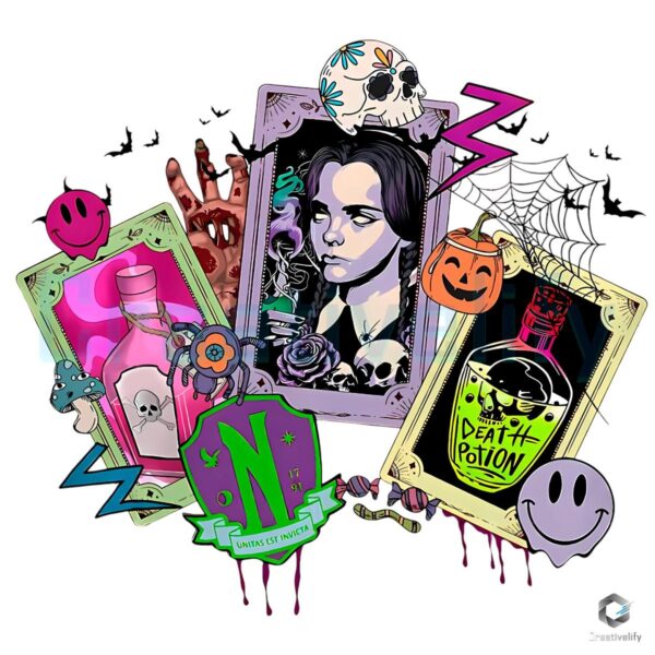 Wednesday Addams Vintage Gothic Colorful Potion Halloween PNG