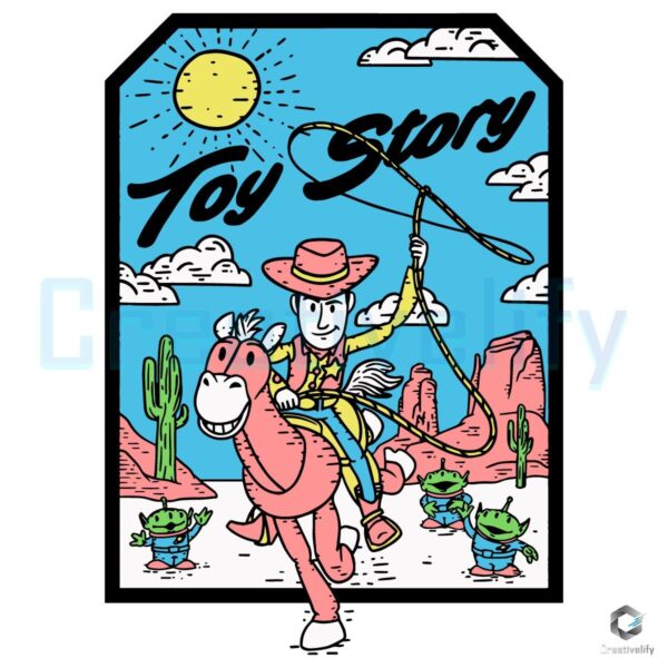 Woody Riding Bullseye Retro Toy Story Alien Cowboy Adventure Design SVG