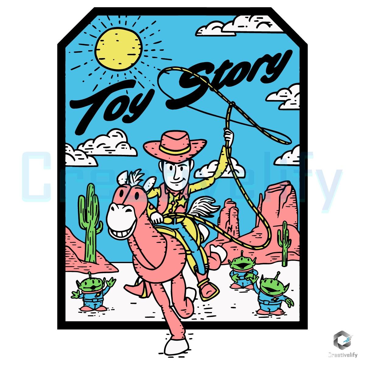 Woody Riding Bullseye Retro Toy Story Alien Cowboy Adventure Design SVG Woody Riding Bullseye Retro Toy Story Alien Cowboy Adventure Design SVG