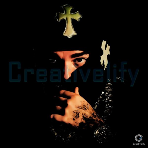 Yeat Cross Mask Gold Chain Rap Portrait PNG