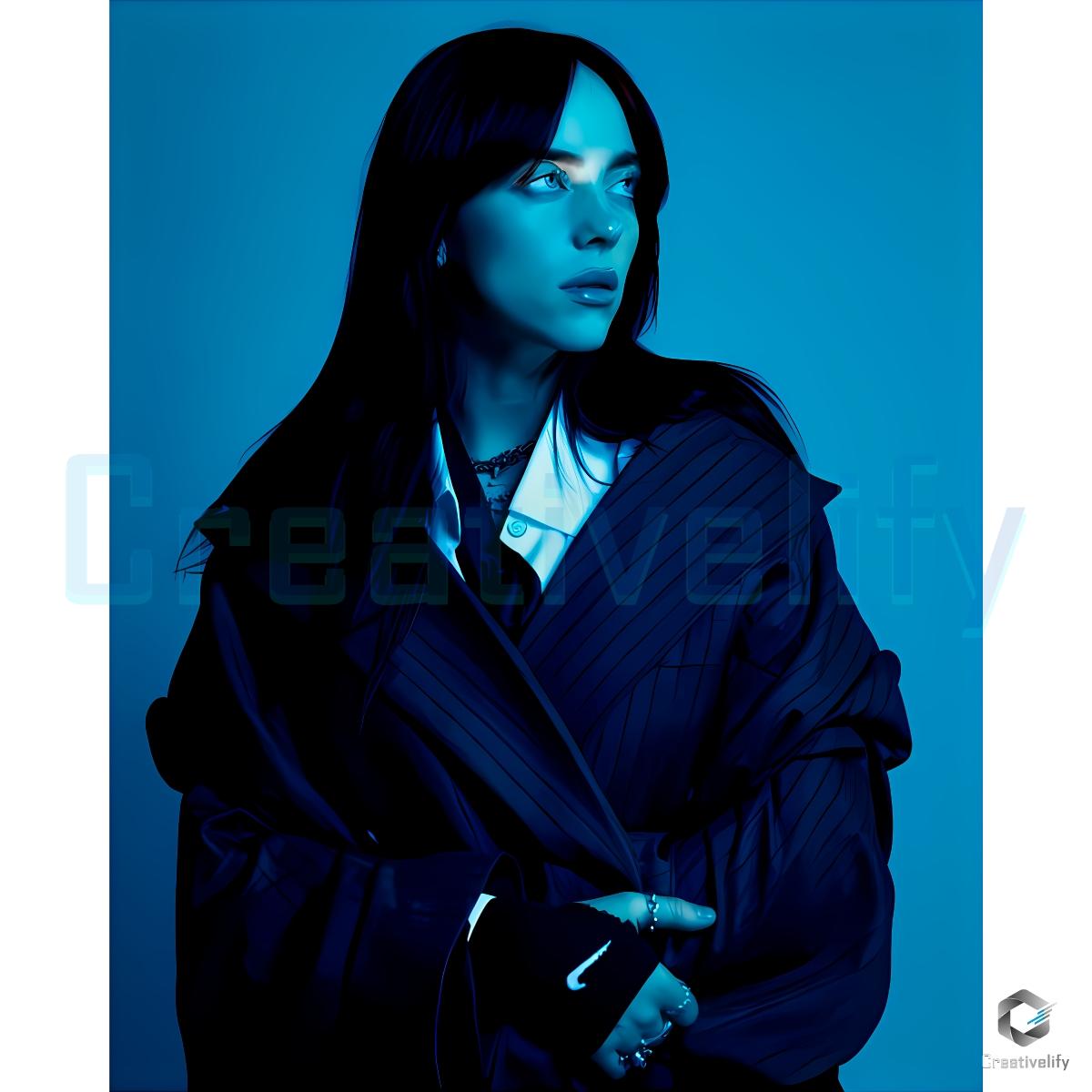 Billie Eilish Blue Aesthetic Portrait Music Artist PNG Billie Eilish Blue Aesthetic Portrait Music Artist PNG