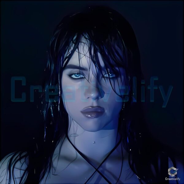 Billie Eilish Wet Hair Dark Blue Aesthetic Portrait PNG