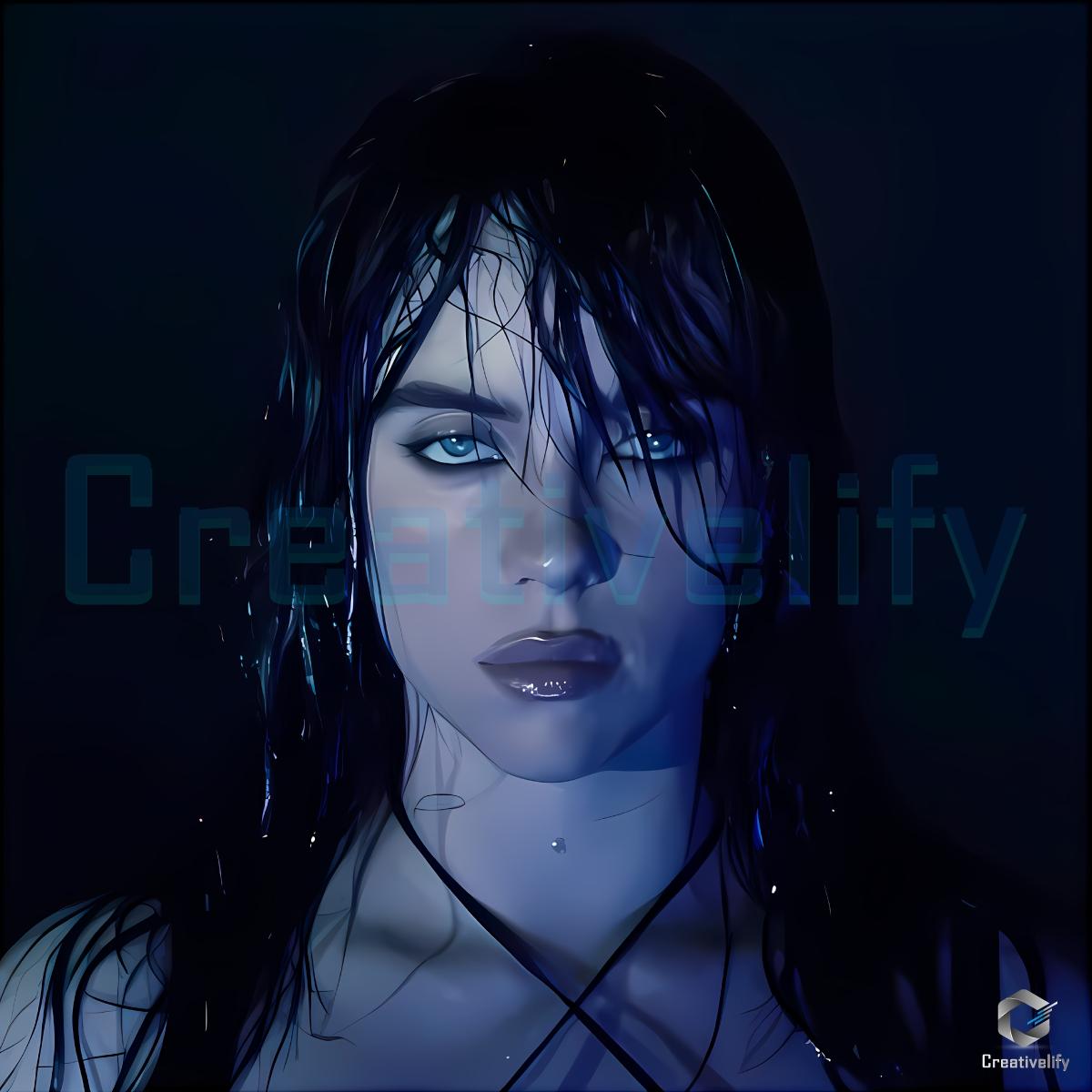 Billie Eilish Wet Hair Dark Blue Aesthetic Portrait PNG Billie Eilish Wet Hair Dark Blue Aesthetic Portrait PNG