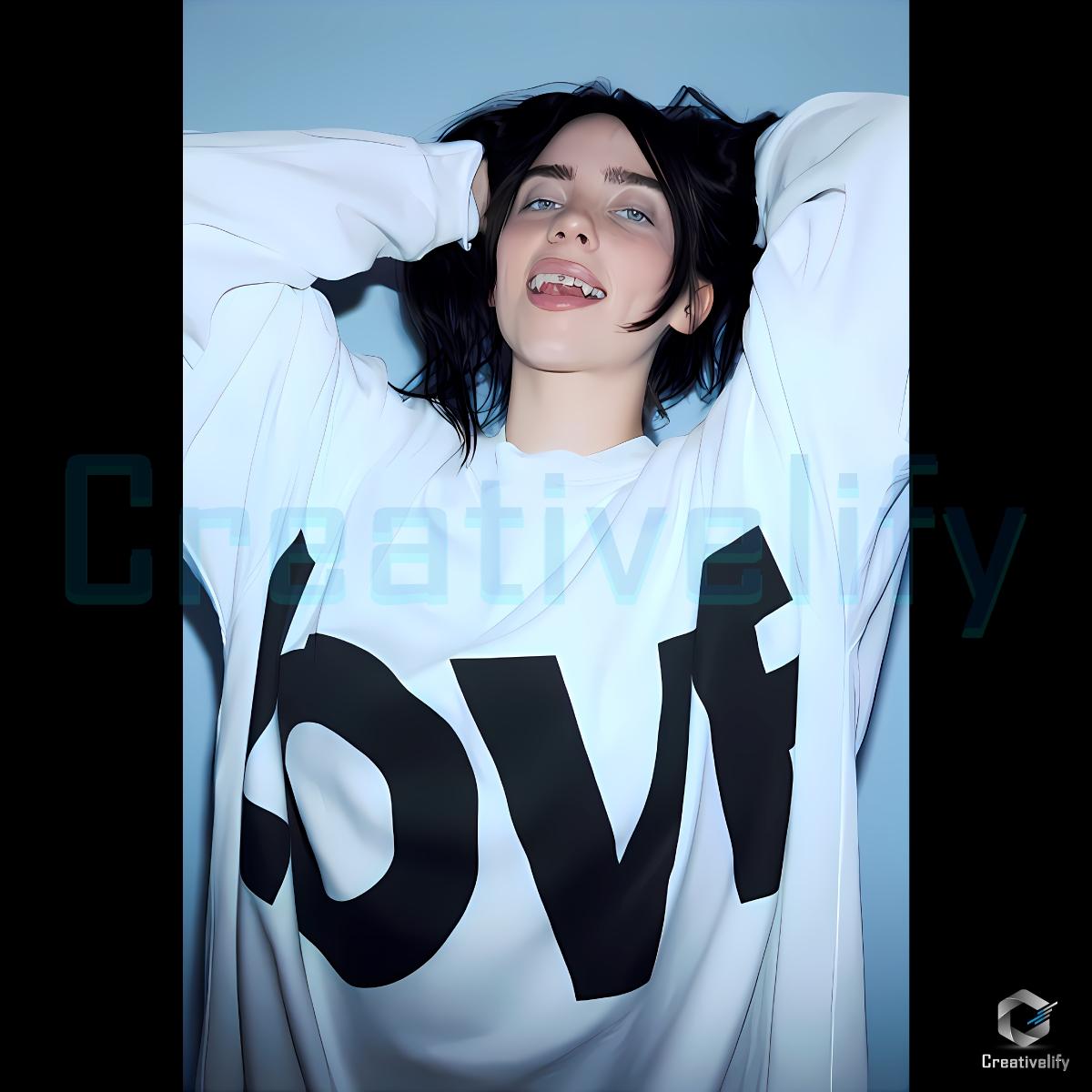 Billie Eilish White Oversized Shirt Portrait Music Artist PNG Billie Eilish White Oversized Shirt Portrait Music Artist PNG