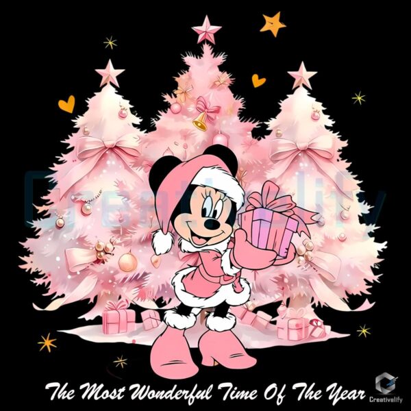 Disney Minnie Mouse Christmas Pink Tree The Most Wonderful Time Of The Year PNG