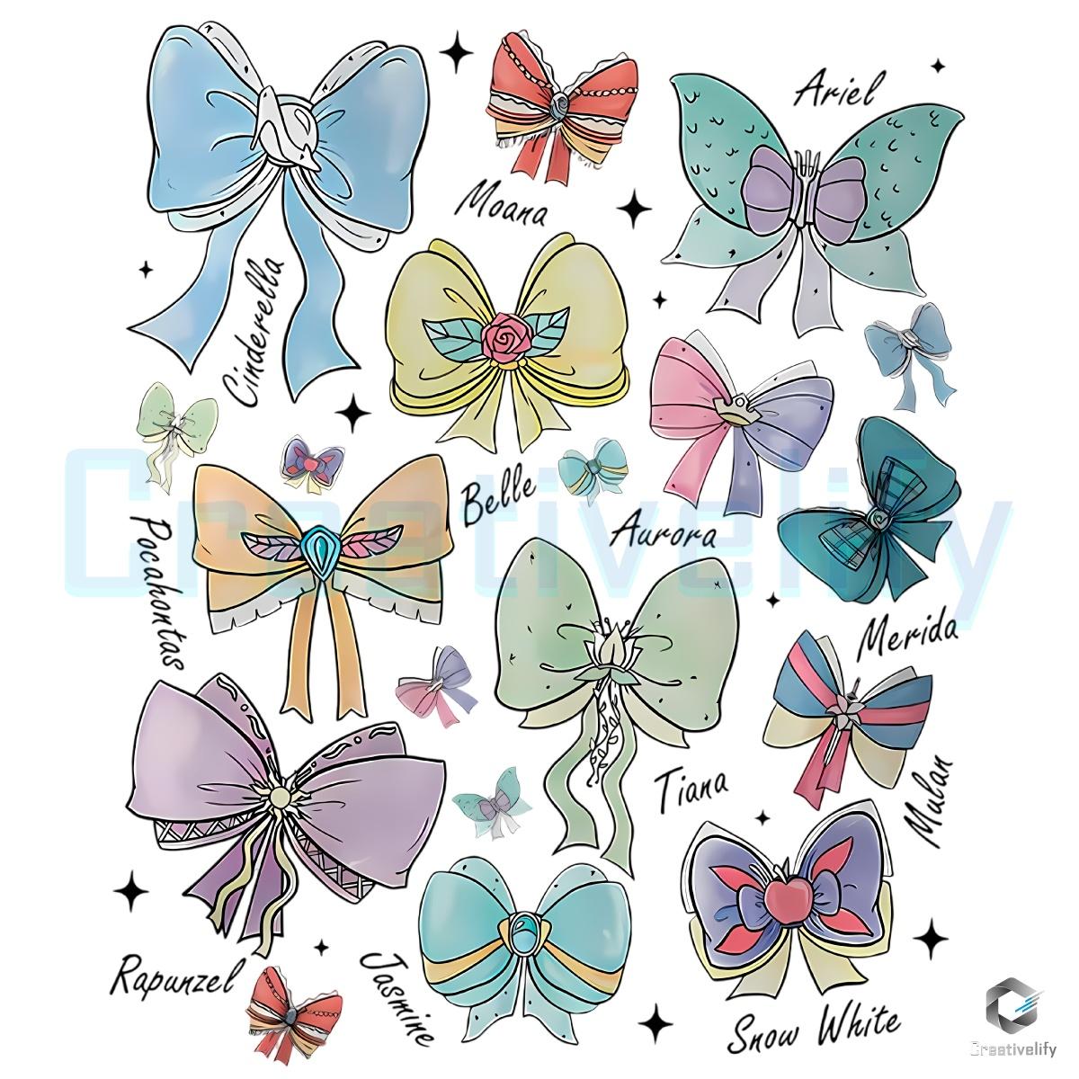 disney-princess-coquette-bows-watercolor-aurora-ariel-belle-cinderella-110925007 Disney Princess Coquette Bows Watercolor Aurora Ariel Belle Cinderella Tiana PNG