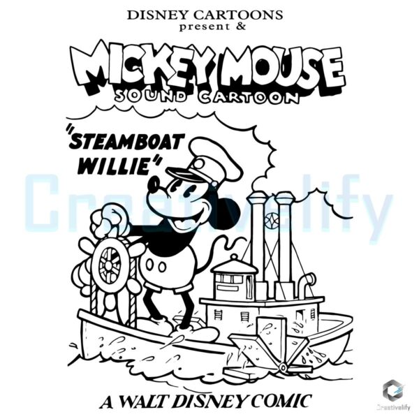 Disney Steamboat Willie Mickey Mouse Retro Cartoon Magic Kingdom SVG