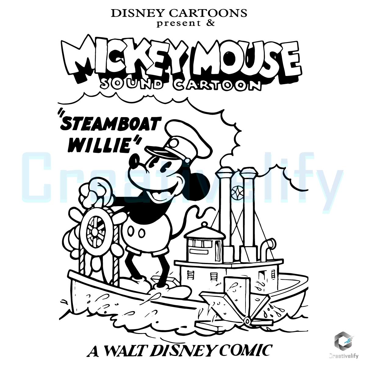 Disney Steamboat Willie Mickey Mouse Retro Cartoon Magic Kingdom SVG Disney Steamboat Willie Mickey Mouse Retro Cartoon Magic Kingdom SVG
