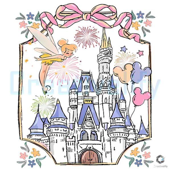 Disney Tinker Bell Magic Kingdom Castle Fireworks Retro Vacation PNG