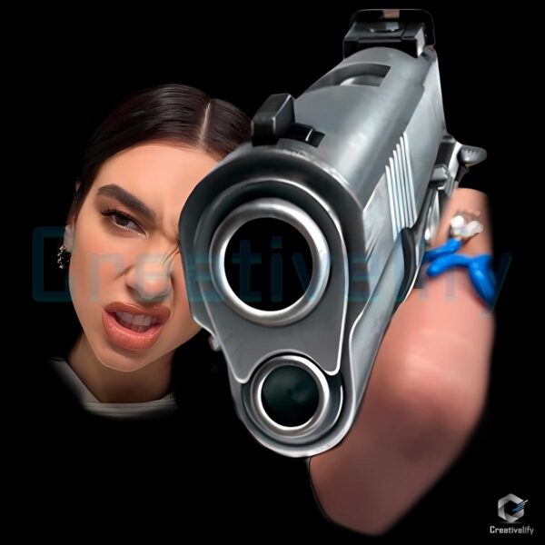 Dua Lipa With Gun Funny Meme Graphic PNG