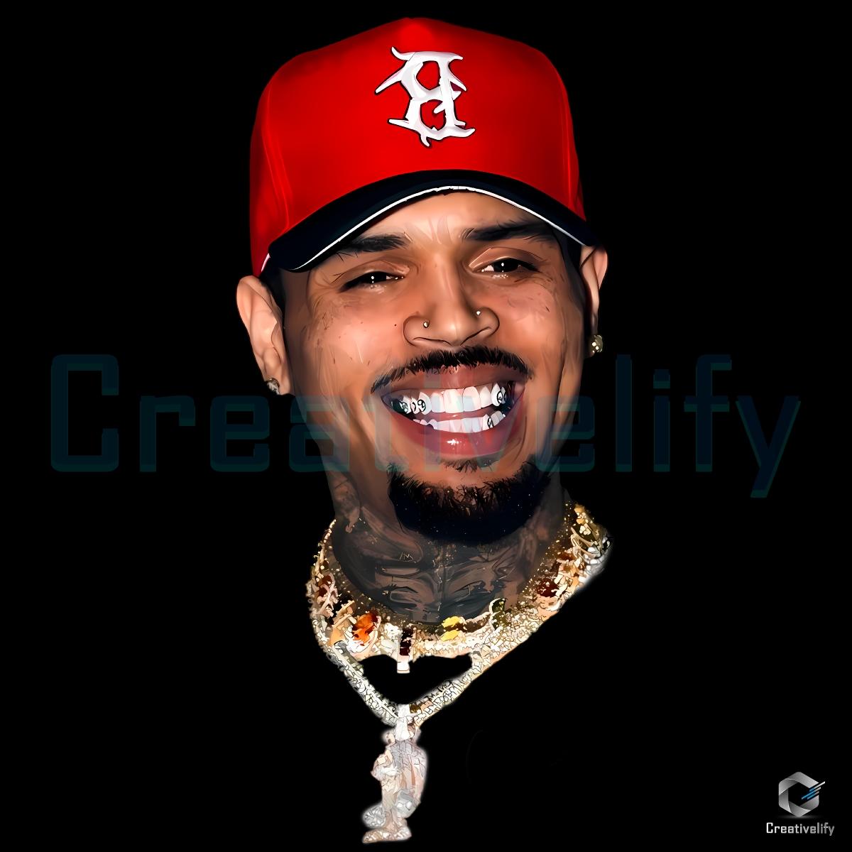 Hip Hop Chris Brown Red Cap Gold Chain Portrait PNG Hip Hop Chris Brown Red Cap Gold Chain Portrait PNG