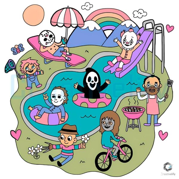 Horror Movie Characters Summer Pool Party PNG