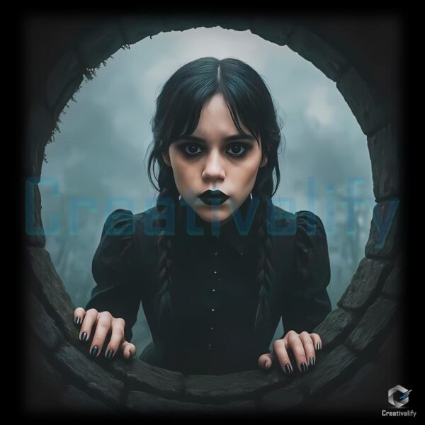 Jenna Ortega Wednesday Addams Season 2 Dark Gothic Themed PNG