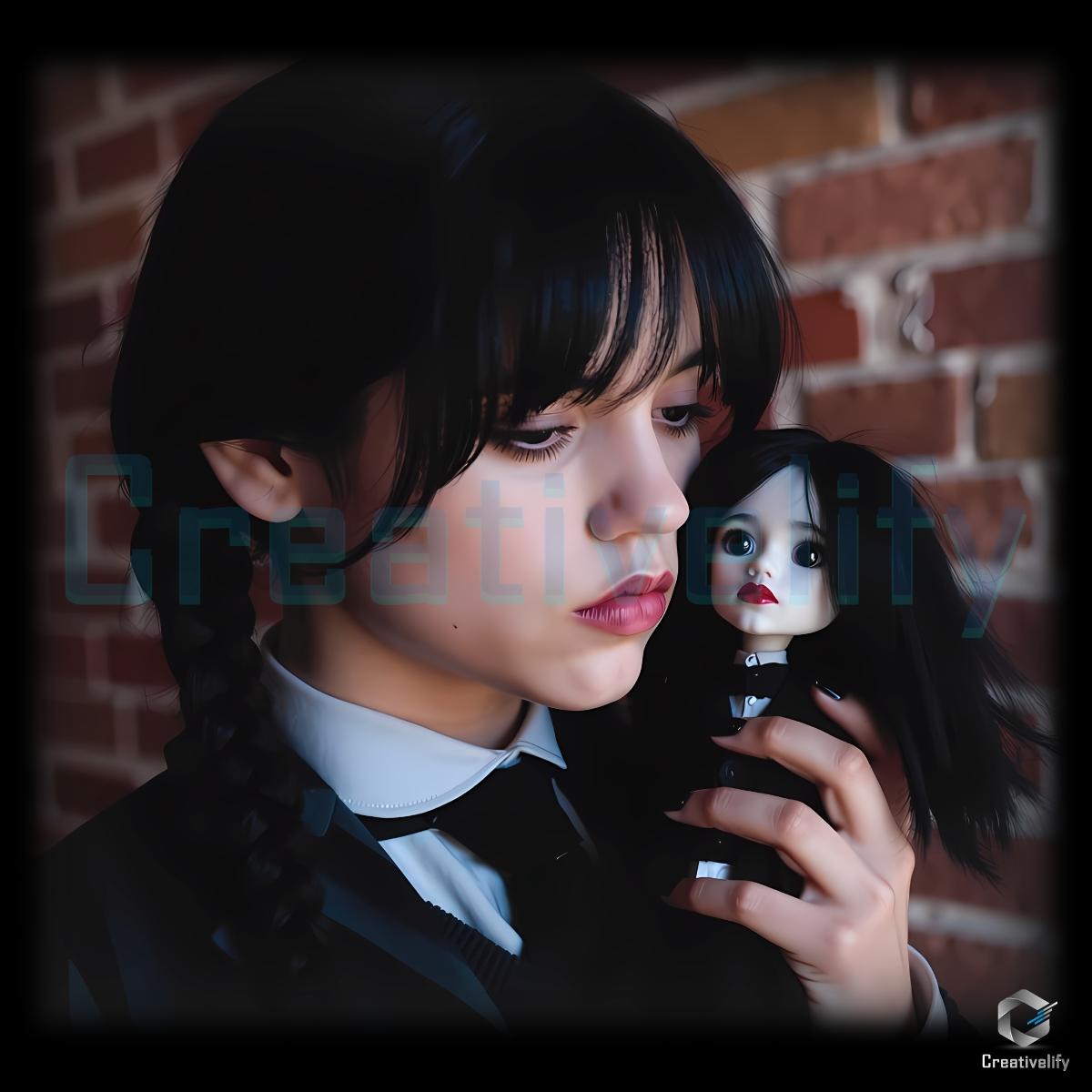 Jenna Ortega Wednesday Addams Season 2 Doll Scene Themed PNG Jenna Ortega Wednesday Addams Season 2 Doll Scene Themed PNG