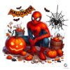 Marvel Spiderman Halloween Pumpkins Bats Superhero Comic Style PNG
