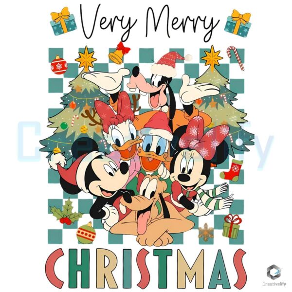 Mickey And Friends Very Merry Christmas Checkerboard Trees PNG