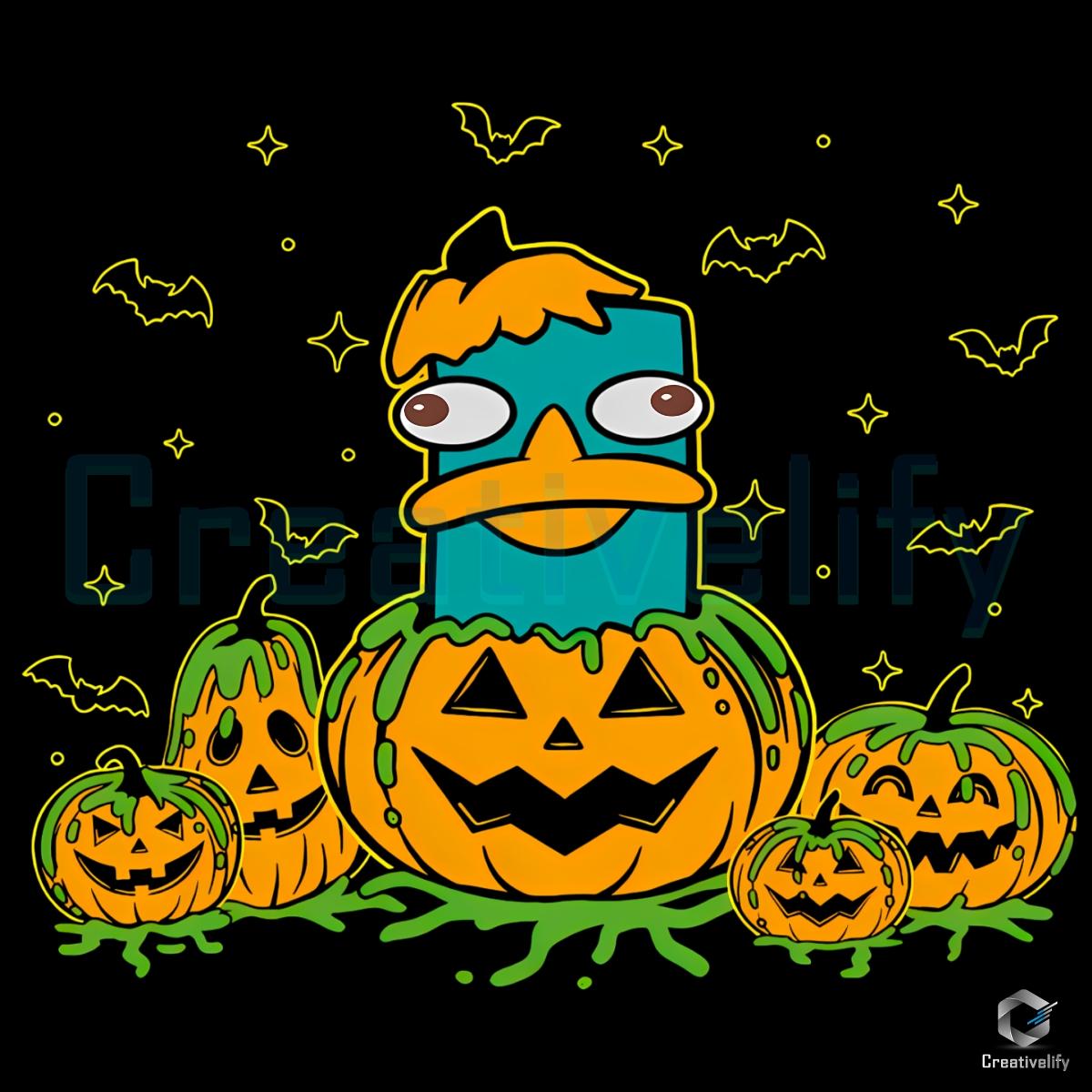 Perry The Platypus Halloween Pumpkin Jack O Lantern PNG Perry The Platypus Halloween Pumpkin Jack O Lantern PNG