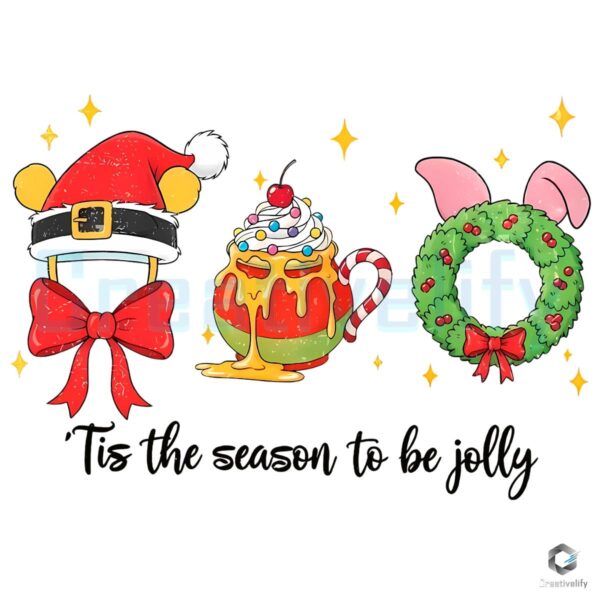 Retro Winnie The Pooh Santa Hat Honey Mug Piglet Christmas Wreath PNG