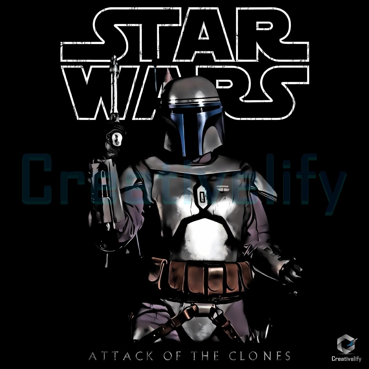Star Wars Attack Of The Clones Jango Fett Vintage Movie Poster PNG Star Wars Attack Of The Clones Jango Fett Vintage Movie Poster PNG