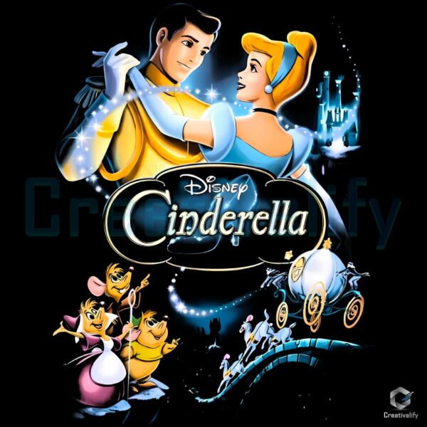 Vintage Disney Cinderella Dancing Prince Charming Castle PNG