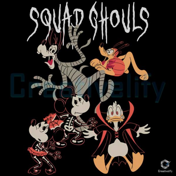 Vintage Mickey Mouse And Friends Squad Ghouls Halloween PNG