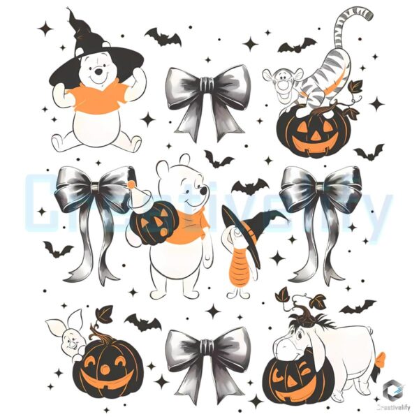 Vintage Winnie The Pooh And Friends Halloween Pumpkins Bows PNG
