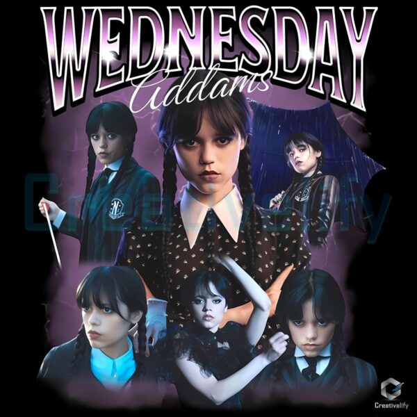 Wednesday Addams Season 2 Character Collage Gothic Purple Themed PNG